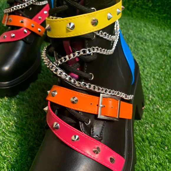 Platform Combat Boots with Multicolor Straps - Picture 10 of 12